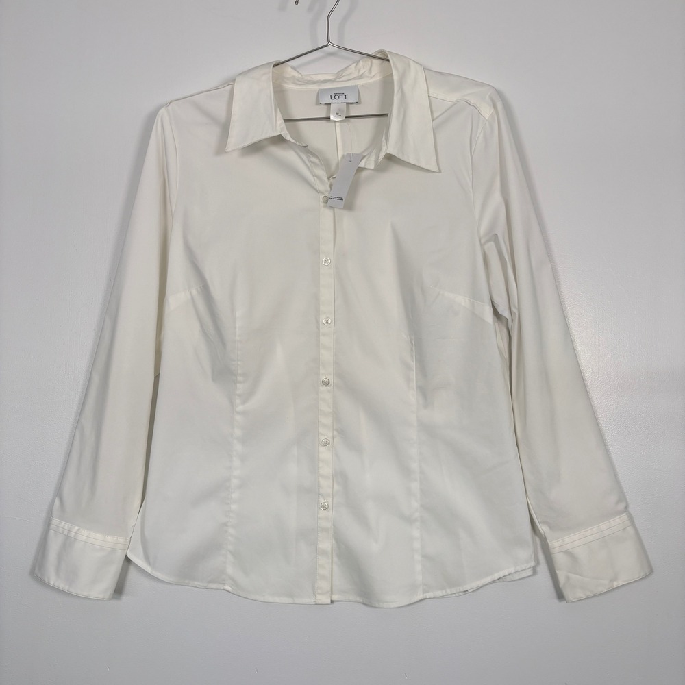 LOFT Women Button Down Shirt Size 18 White Long Sleeve Stretch Point Collar NWT‎